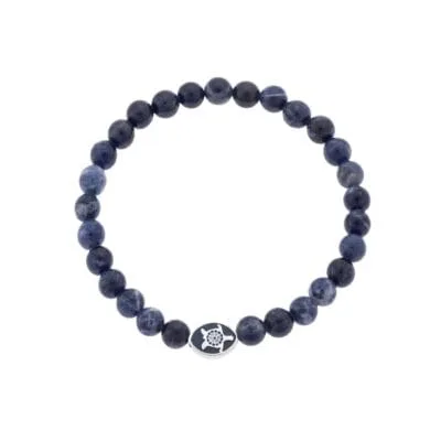 Stainless Steel Bracelet with rubber band with turtle and Lapis stones 0.4cm