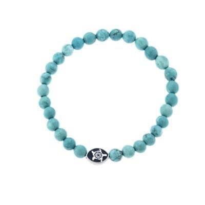 Stainless Steel bracelet with silver turtle and turquoise stones 0.6 cm