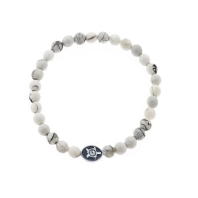 Stainless Steel bracelet with silver tortoise and white haolite stones 0.6 cm