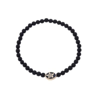Stainless Steel bracelet with golden turtle and onyx stones 0.4 cm