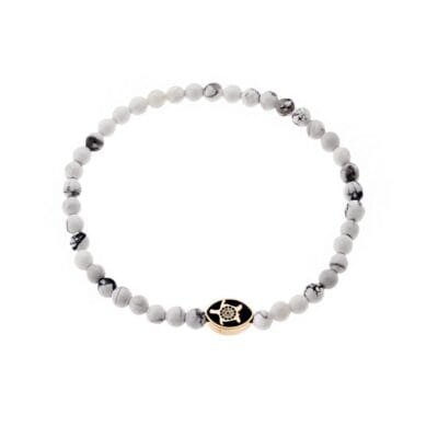 Stainless Steel bracelet with gold tortoise and white haolite stones 0.4 cm
