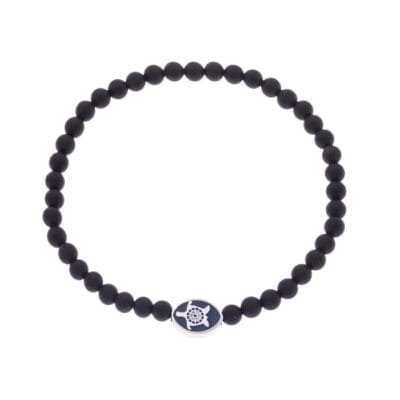 Stainless Steel bracelet with silver turtle and onyx stones 0.4 cm