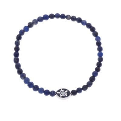 Stainless Steel rubber bracelet with silver tortoise and Lapis stones 0.4 cm