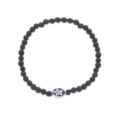 Stainless Steel rubber bracelet with silver turtle and Lava stones 0.4 cm