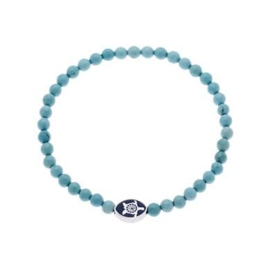 Stainless Steel bracelet with silver turtle and turquoise stones 0.4 cm