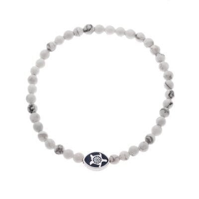 Stainless Steel bracelet with tortoise elastic band and white haolite stones 0.4cm