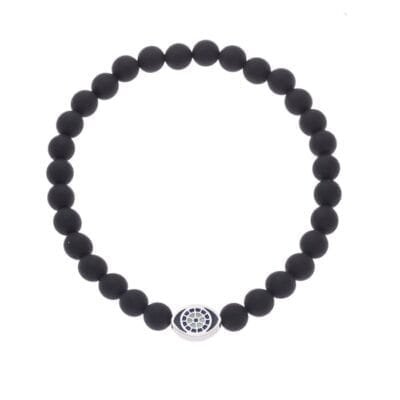 Stainless Steel bracelet with silver eye and onyx stones 0.6 cm