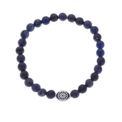 Stainless Steel rubber bracelet with silver eye and Lapis stones 0.6 cm