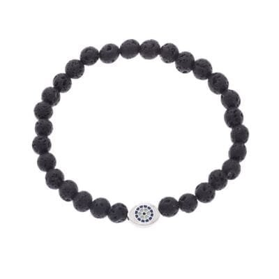 Stainless Steel rubber bracelet with silver eye and Lava stones 0.6 cm