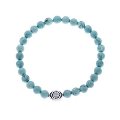 Stainless Steel bracelet with silver eye and turquoise stones 0.6 cm