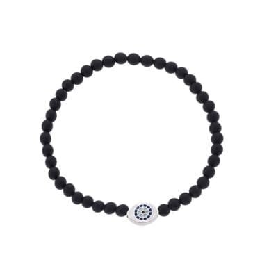 Stainless Steel bracelet with silver eye and onyx stones 0.4 cm