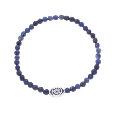 Stainless Steel rubber bracelet with silver eye and Lapis stones 0.4 cm
