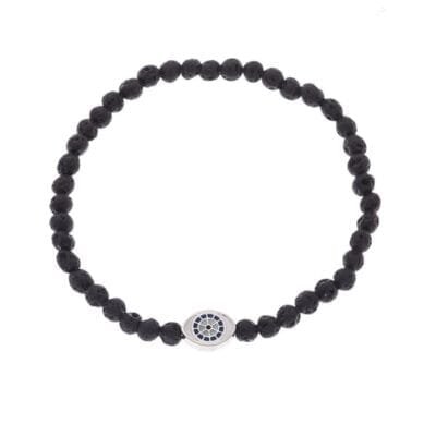 Stainless Steel rubber bracelet with silver eye and Lava stones 0.4 cm