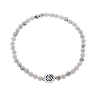 Stainless Steel bracelet with silver eye and white haolite stones 0.4 cm