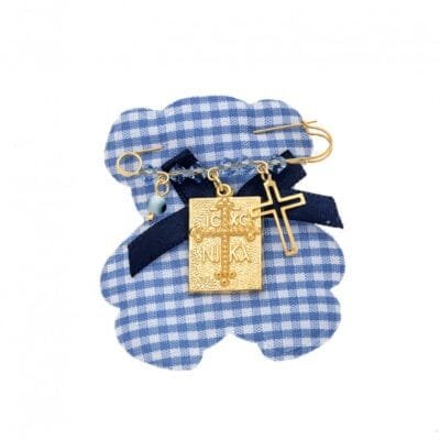 Παραμάνα κίτρινο επιχρυσωμένο ασήμι 925, τετράγωνο κωνσταντινάτο, σταυρός, ματάκι και πέτρες