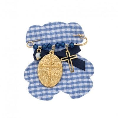 Παραμάνα κίτρινο επιχρυσωμένο ασήμι 925, οβάλ κωνσταντινάτο, σταυρός, ματάκι και πέτρες