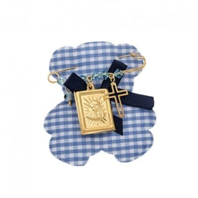 Παραμάνα κίτρινο επιχρυσωμένο ασήμι 925, τετράγωνη Παναγίτσα, σταυρός, ματάκι και πέτρες