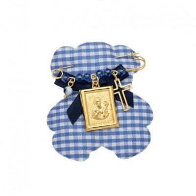 Παραμάνα κίτρινο επιχρυσωμένο ασήμι 925, τετράγωνη Παναγίτσα, σταυρός, ματάκι και πέτρες