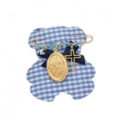 Παραμάνα κίτρινο επιχρυσωμένο ασήμι 925, οβάλ Κωνσταντινάτο, σταυρός, ματάκι και πέτρες