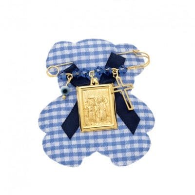 Παραμάνα κίτρινο επιχρυσωμένο ασήμι 925, τετράγωνο Κωνσταντινάτο, σταυρός, ματάκι και πέτρες