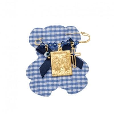 Παραμάνα κίτρινο επιχρυσωμένο ασήμι 925, Άγιοι Ταξιάρχες, σταυρός, ματάκι και πέτρες