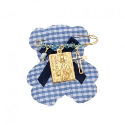 Παραμάνα κίτρινο επιχρυσωμένο ασήμι 925, Άγιος Εφραίμ, σταυρός, ματάκι και πέτρες