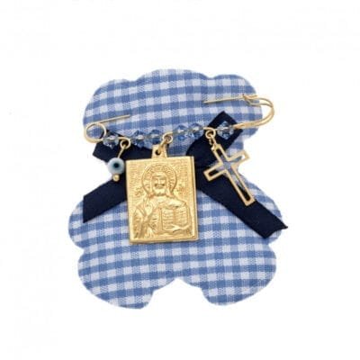 Παραμάνα κίτρινο επιχρυσωμένο ασήμι 925, Χριστός, σταυρός, ματάκι και πέτρες