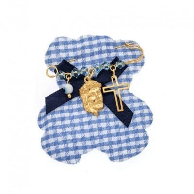 Παραμάνα κίτρινο επιχρυσωμένο ασήμι 925, Χριστός, σταυρός, ματάκι και πέτρες