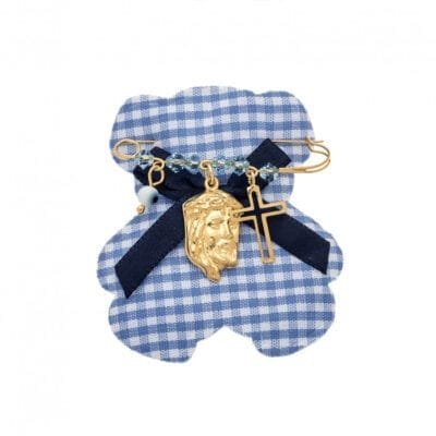 Παραμάνα κίτρινο επιχρυσωμένο ασήμι 925, Χριστός, σταυρός, ματάκι και πέτρες