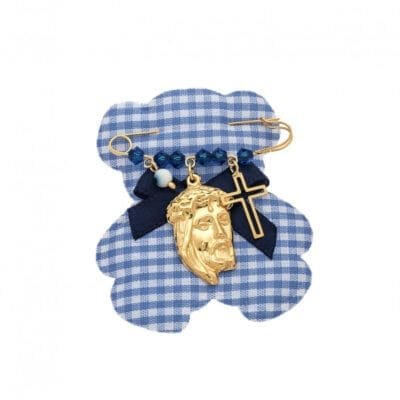 Παραμάνα κίτρινο επιχρυσωμένο ασήμι 925, Χριστός, σταυρός, ματάκι και πέτρες