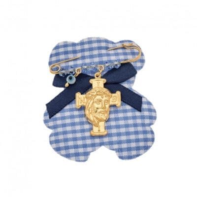 Παραμάνα κίτρινο επιχρυσωμένο ασήμι 925, Χριστός Εσταυρωμένος, σταυρός, ματάκι και πέτρες