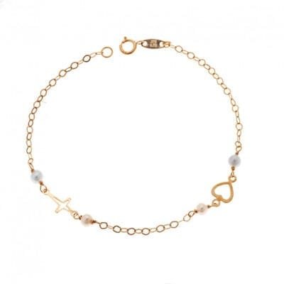 9K Gold bracelet with heart and cross on the left side