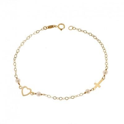 9K Gold bracelet with heart and cross on the right side