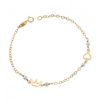 9K Gold bracelet with heart and crown