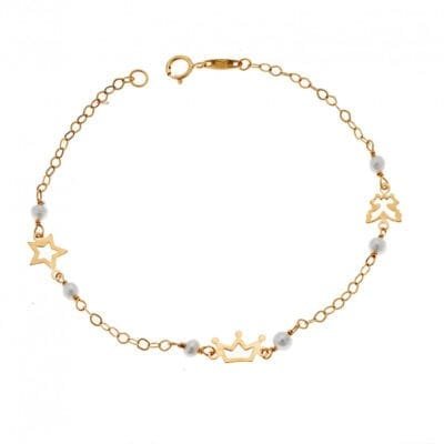 9K Gold bracelet with crown, butterfly and star
