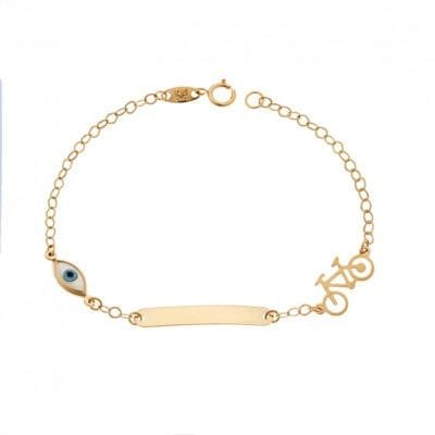 Gold bracelet 9K Identity with bicycle and eye with mother of pearl