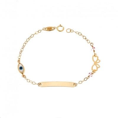 9K Gold Identity bracelet with bow and eye with mother of pearl