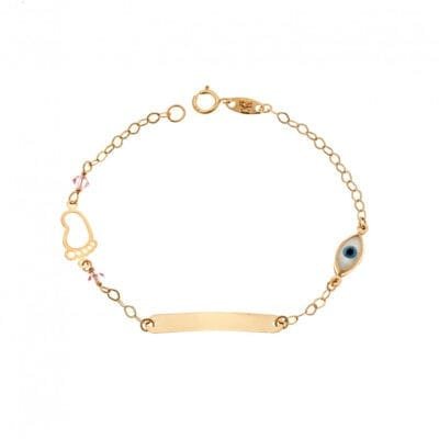 9K Gold Identity bracelet with a small slipper and an eye with mother of pearl
