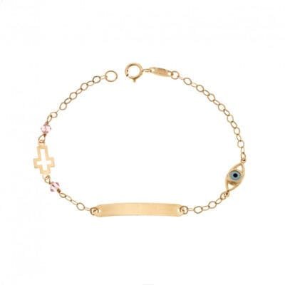 9K Gold Identity bracelet with cross and eye