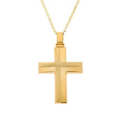 Gold plated silver necklace 925° cross with distinctive gold design