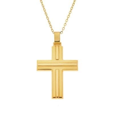 Gold plated silver necklace 925° cross with gold lines