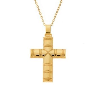 Gold plated silver necklace 925° cross with embossed design
