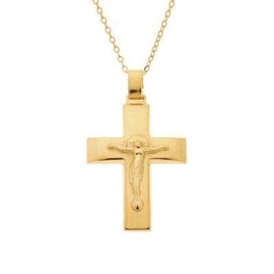 Gold plated silver necklace 925° cross with small embossed figure