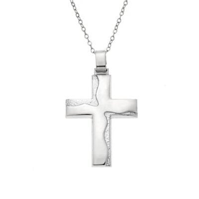 Κολιέ Ασήμι 925° σταυρός με κυματιστό σχέδιο