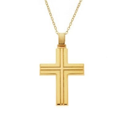Gold plated silver necklace 925° cross with geometric design