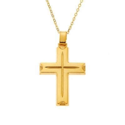 Κολιέ Επιχρυσωμένο Ασήμι 925° σταυρός με γραμμή