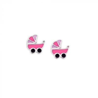 Silver earrings 925° with pink enamel carts