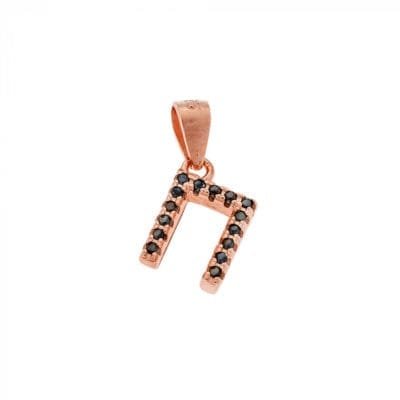 Rose gold plated sterling silver pendant, monogram P with black cubic zirconia