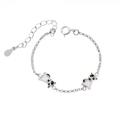 Βραχιόλι παιδικό ασήμι 925 , σκυλάκια με λευκό και μαύρο σμάλτο