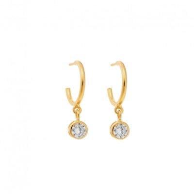 Σκουλαρίκια Ασήμι 925° Κρίκοι μονόπετρο στρογγυλό σε χρυσό χρώμα